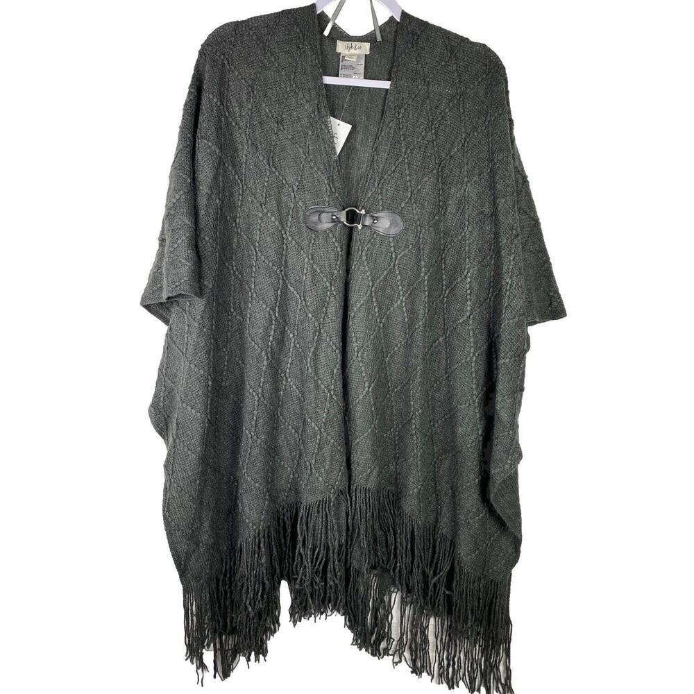 Style & Co Women's Fringe-Trim Toggle-Buckle Wrap, Charcoal Grey, One Size, $78